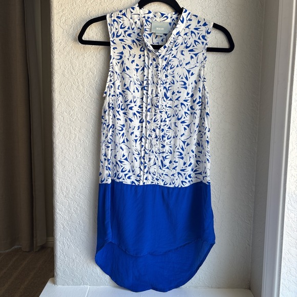 Maeve Tops - Maeve Anthro Silk 0 Blouse Sleeveless Button Carissa & Cobalt Colorbock Collar